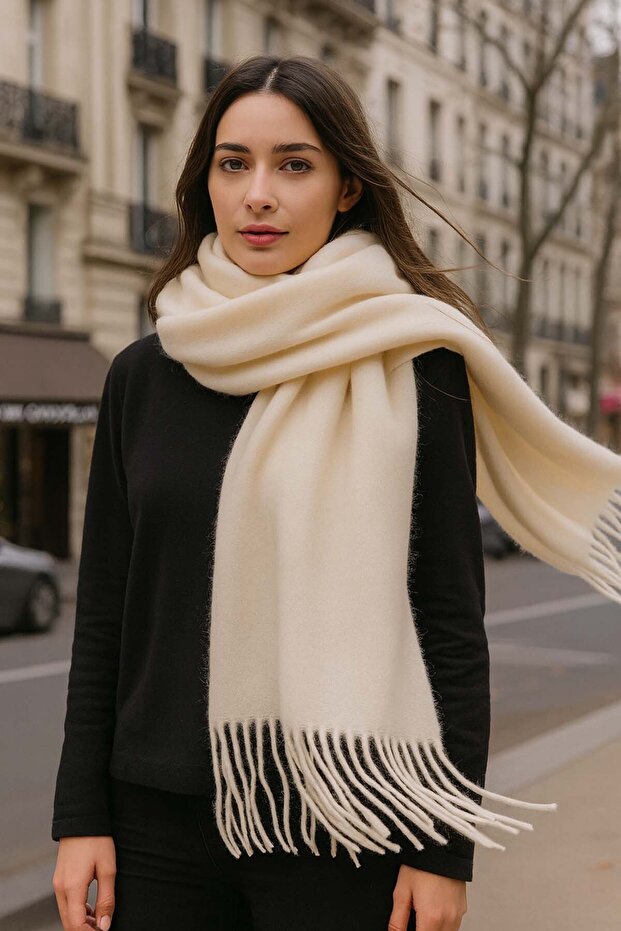 Tasseled Boucle Scarf Shawl 45X200 cm 1285 Beige