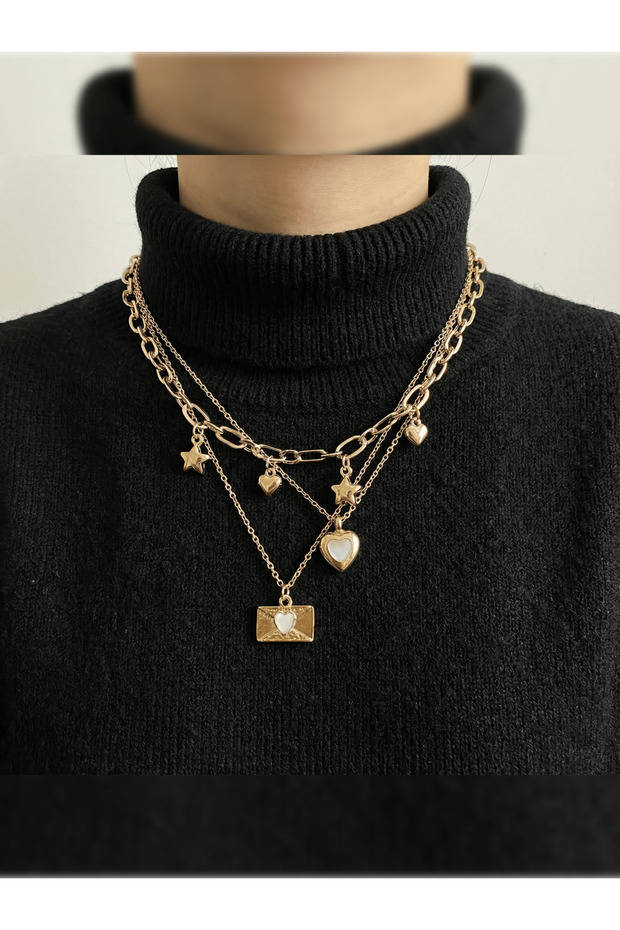 3'lü Gold charm kolye - 2