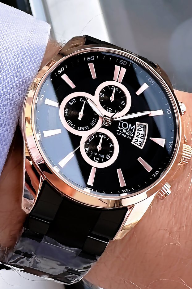 Original Gift Men's Wristwatch with Calendar Black Color Steel Band 3 Atm Water Resistant Tje2605C8