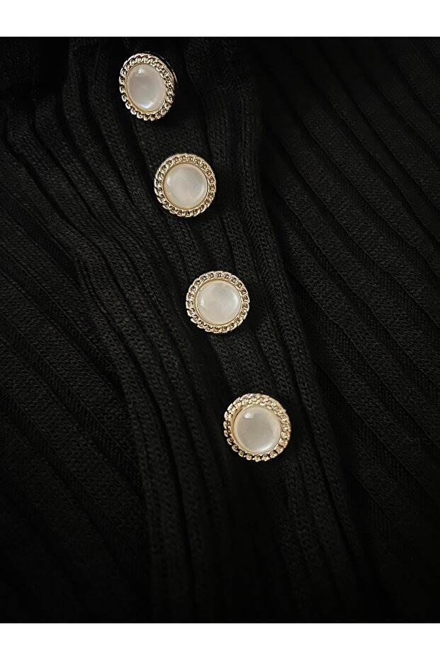 Triko Elbise Fitilli Siyah - 3