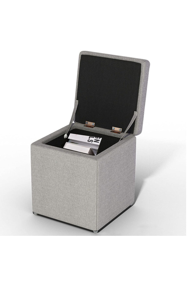 Ottoman Storage Stool Cube - Multi-functional Bench Seat with Padded Memory Foam (Grey)