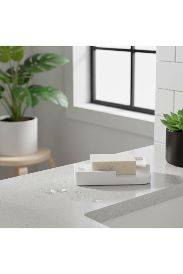 حامل صابون مستطيل أبيض مثقب - 4