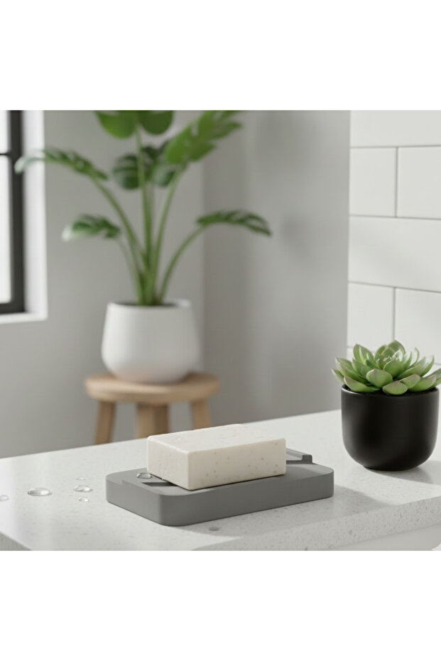 Gray Grid Rectangular Soap Dish - 4