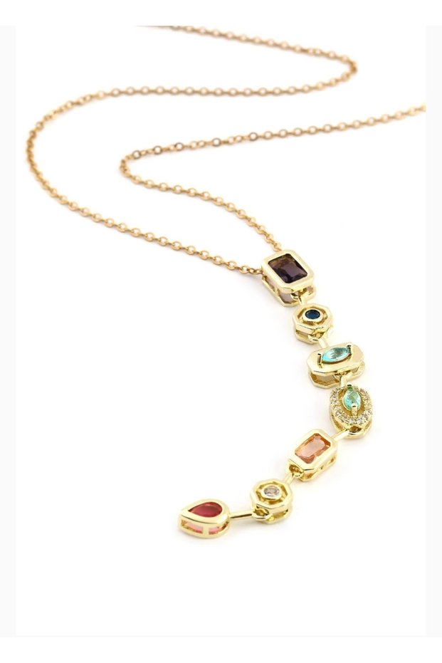 Steel Gold Y, Melis 7 Element Stone Necklace Short