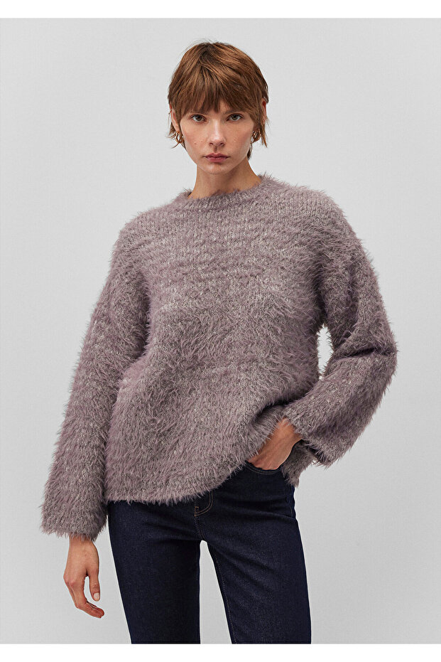 Purple Crew Neck Wool Blended Sweater - Loose Fit 1710564 -88549