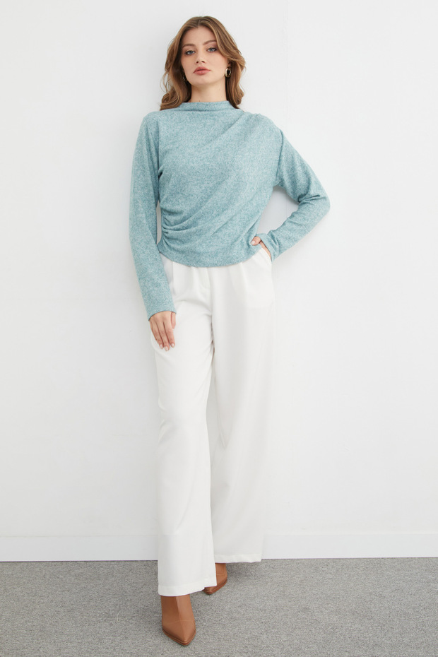 Yanı Drapeli Dik Yaka Triko Bluz - 3