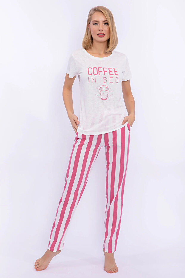 Coffee in Bed Cream Slim Fit Women's Pajama Set