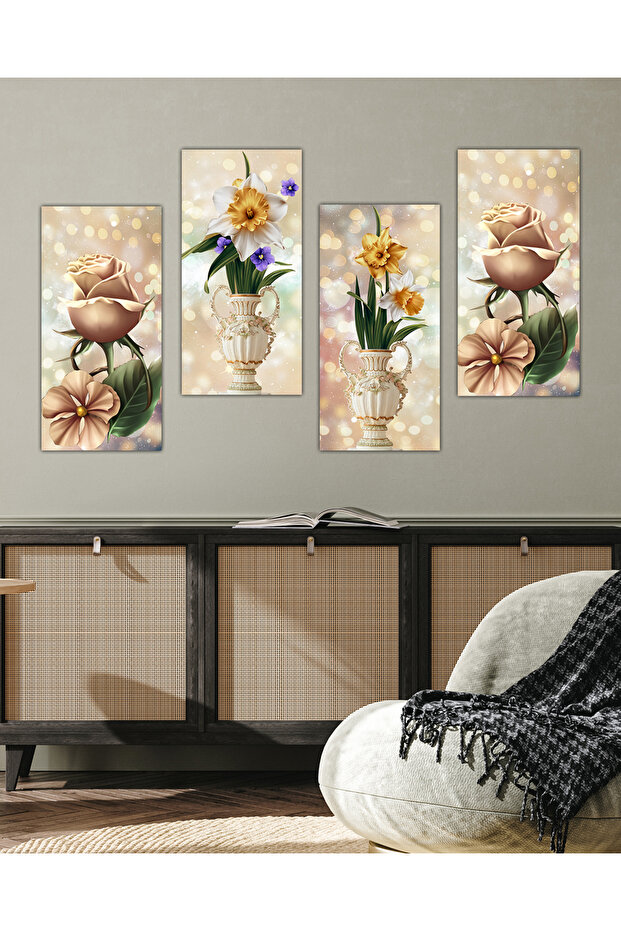 Çiçekler 4 Parçalı Mdf Tablo - 3