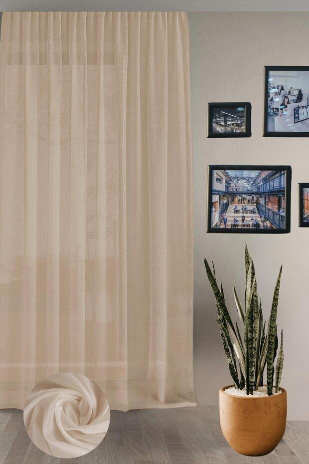 Tergal Sheer Curtain Living Room Furniture Iron-Free Lead-Free t Single Panel Extra Foam Beige