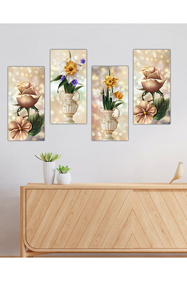 Çiçekler 4 Parçalı Mdf Tablo - 2
