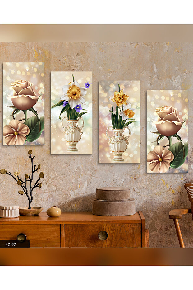 Çiçekler 4 Parçalı Mdf Tablo - 1