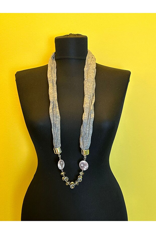 38 cm Zircon Stone Ethnic Beaded Women's Necklace Scarf Ecru