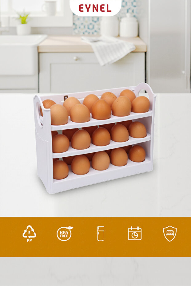 Layered Refrigerator Egg Organizer Storage Container 30 Compartment Egg Box Organizer with Shelves (White)