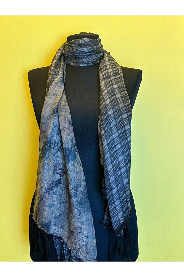 Floral Plaid Double-Sided Tassel Scarf Shawl