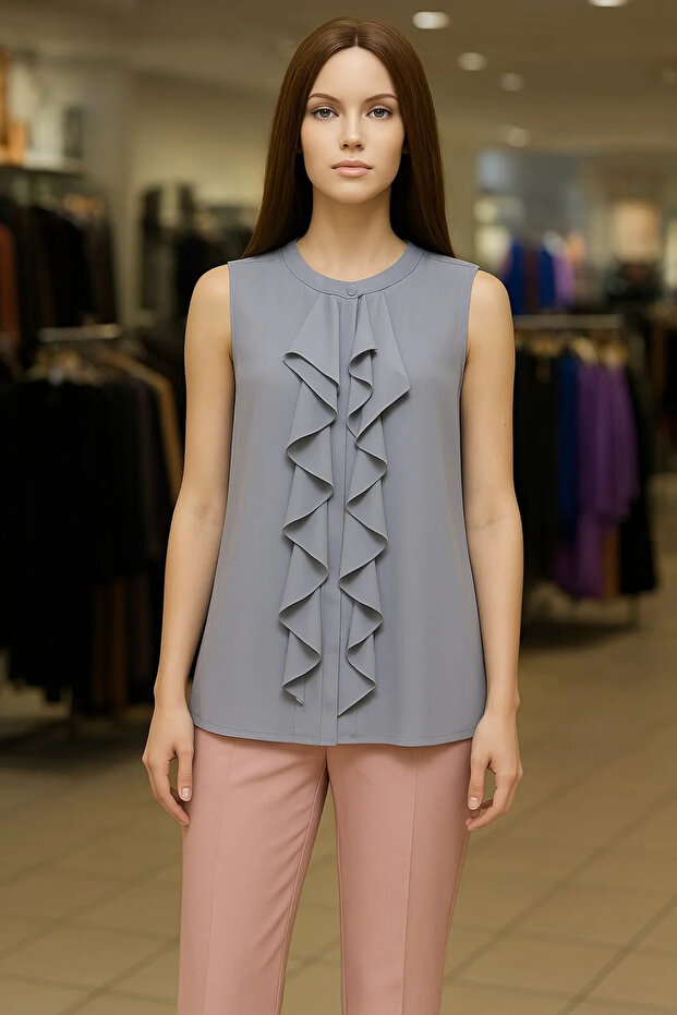 ÖN YAKA FULARLI GÖMLEK BLUZ - 2