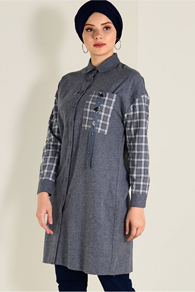 Square Patterned Buttoned Tunic 4633 - 1