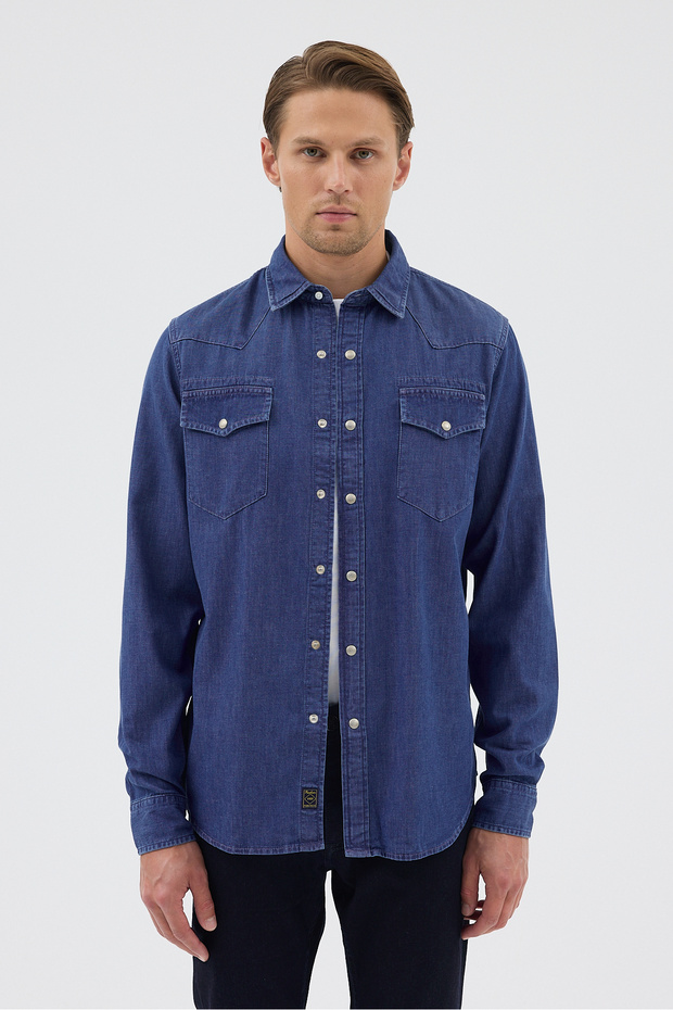 Çift Cepli Kot Gömlek - 1