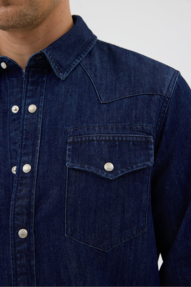 Çift Cepli Kot Gömlek - 6