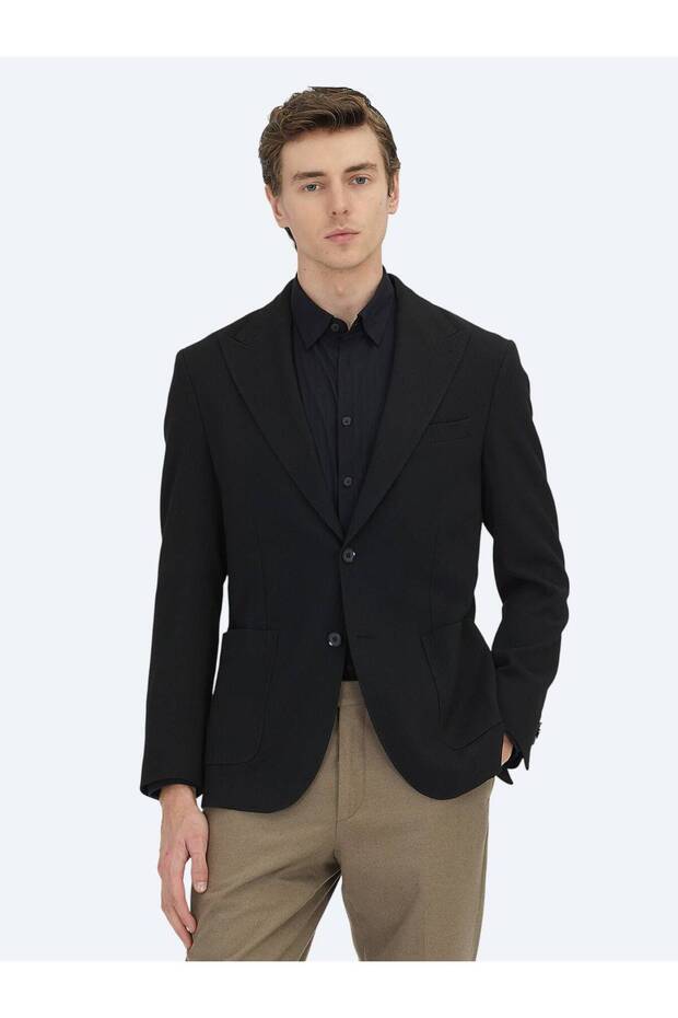 Siyah Çizgili Modern Fit Ceket - 1