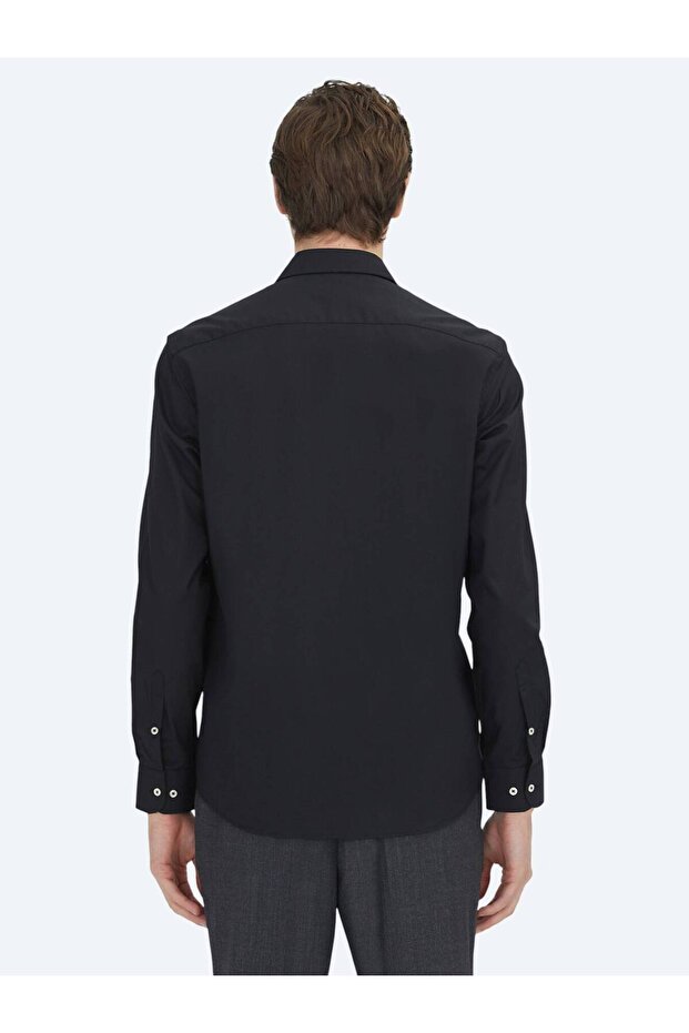 Black Regular Fit Woven Classic Cotton Blended Shirt - 5