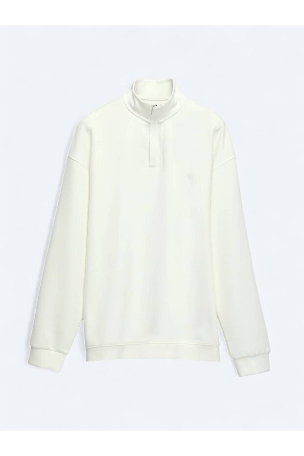 Ekru Dik Yaka Sweatshırt - 6