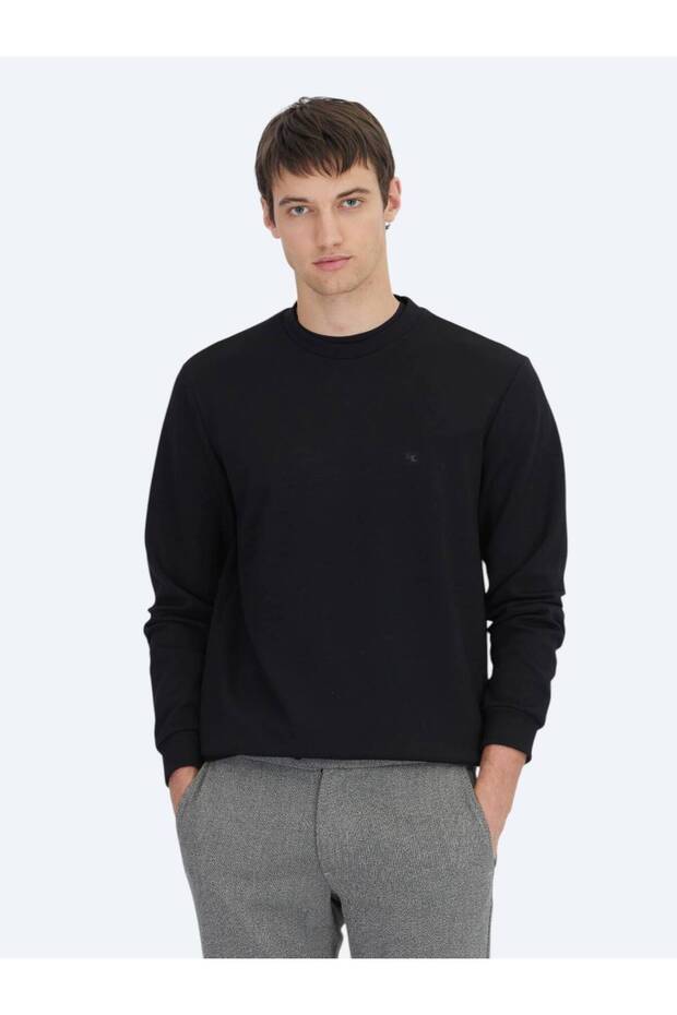 Siyah Bisiklet Yaka Sweatshırt - 1