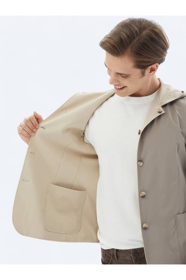 Bej Regular Fit Kapüşonlu Casual Örme Mont - 8