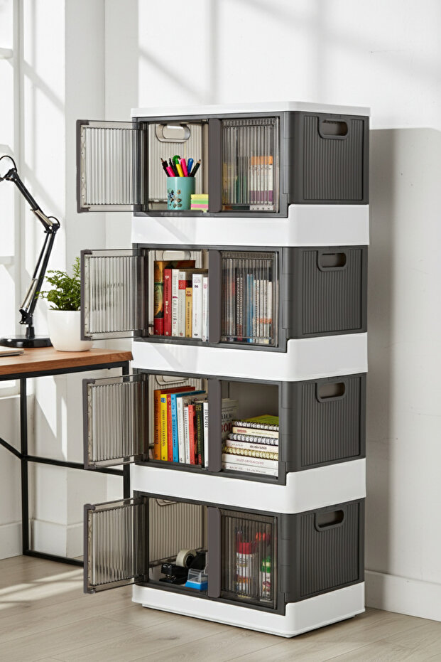 Multi-Purpose Stackable Folding 4-Piece Anthracite Organizer Cabinet Set - 2
