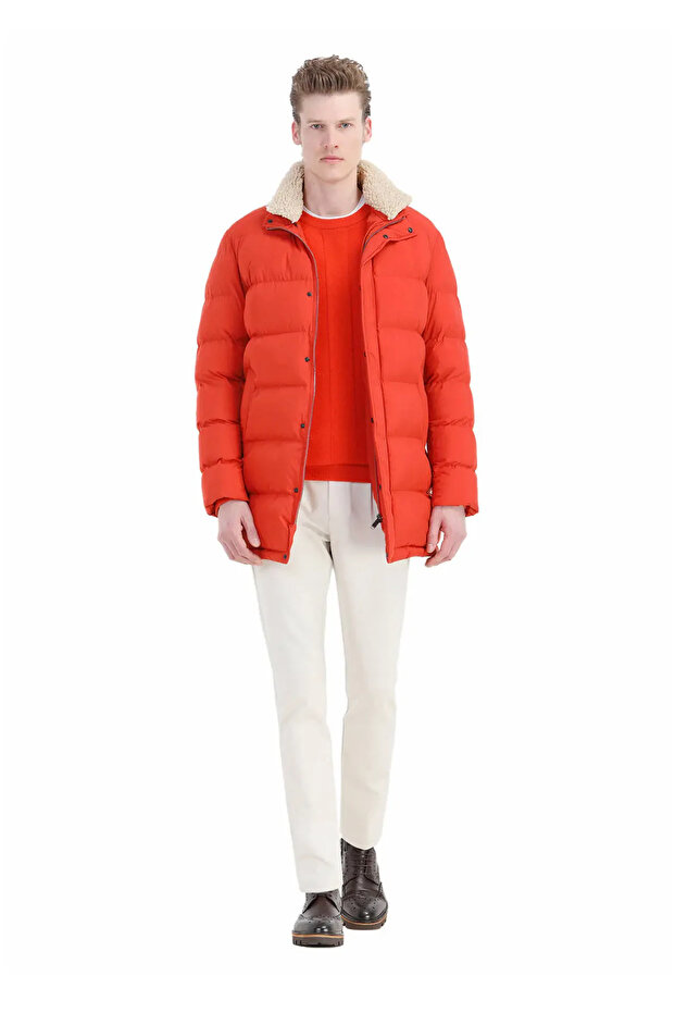 Turuncu Regular Fit Gömlek Yaka Casual Dokuma Kaban - 2