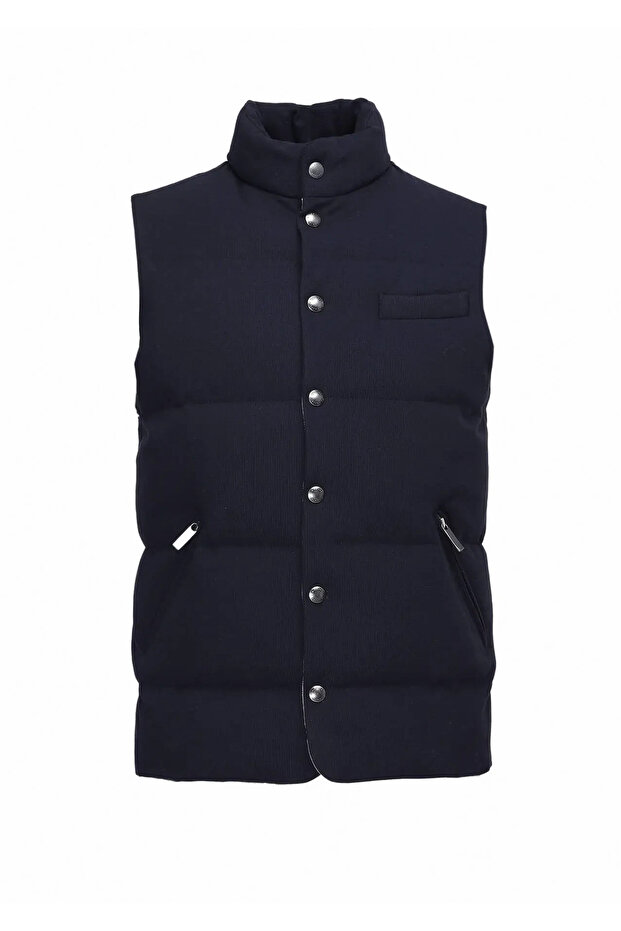 Lacivert Regular Fit Dik Yaka Casual Örme Spor Yelek - 6