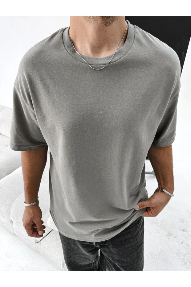 Šedé oversize Basic tričko - 3