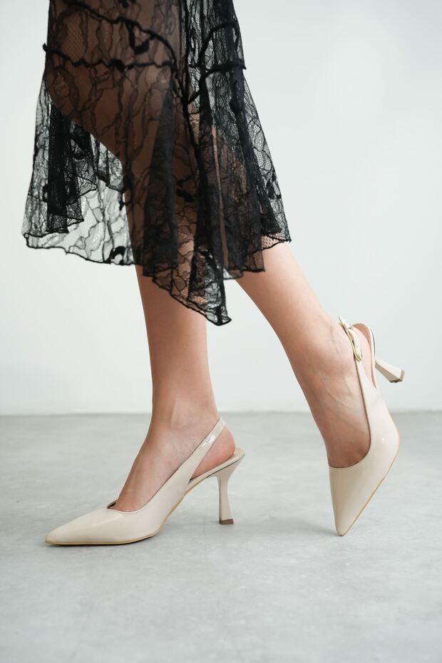 Women's Ovis Pointed Heeled Shoes - Tan-Patent Leather