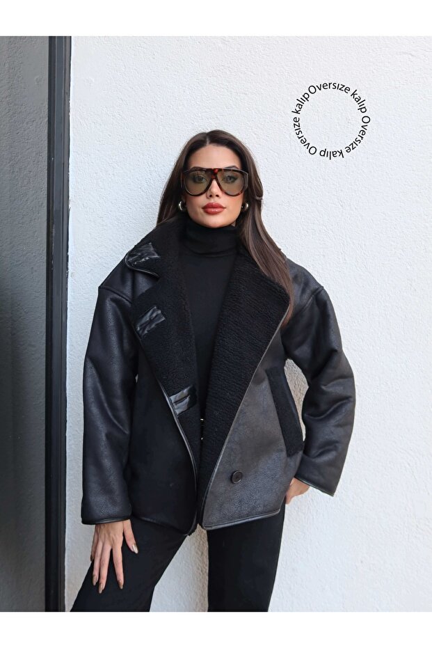 Black Buttoned Suede Jacket - 1