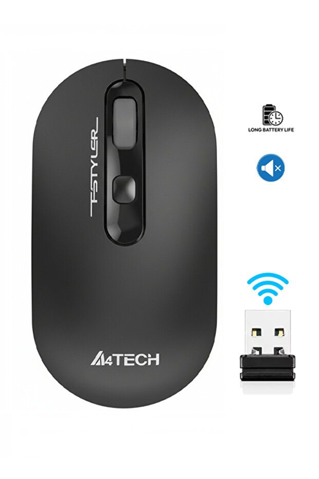 FG20 Fstyler 2.4G Wireless Mouse – Symmetric, 4 Buttons & 4-Way Wheel, 3-Level DPI (Black) - 1