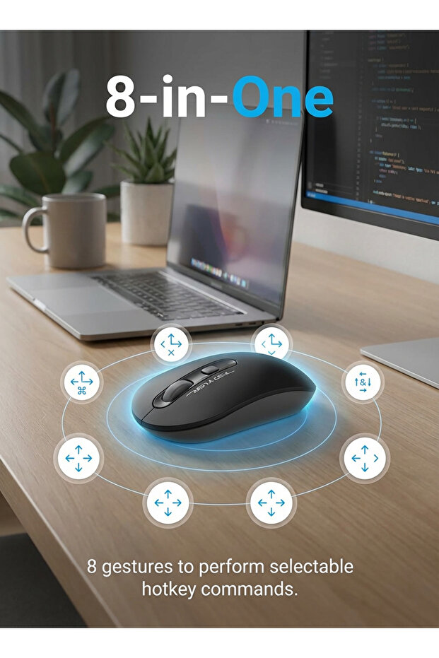 FG20 Fstyler 2.4G Wireless Mouse – Symmetric, 4 Buttons & 4-Way Wheel, 3-Level DPI (Black) - 3