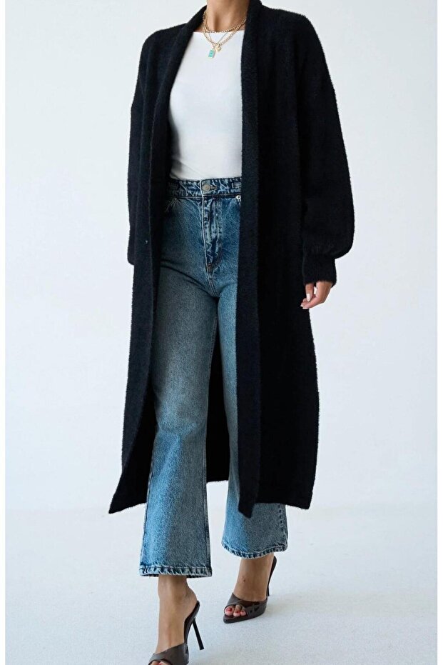 Women's Shawl Collar Oversized Knitwear and Bearded Furry Cardigan