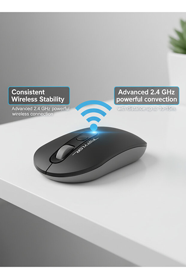 FG20 Fstyler 2.4G Wireless Mouse – Symmetric, 4 Buttons & 4-Way Wheel, 3-Level DPI (Black) - 2