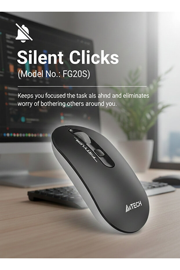 FG20 Fstyler 2.4G Wireless Mouse – Symmetric, 4 Buttons & 4-Way Wheel, 3-Level DPI (Black) - 7
