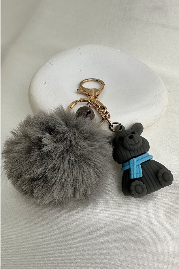 سلسلة مفاتيح إكسسوار على شكل دمية دب لطيفة من القطيفة - 3