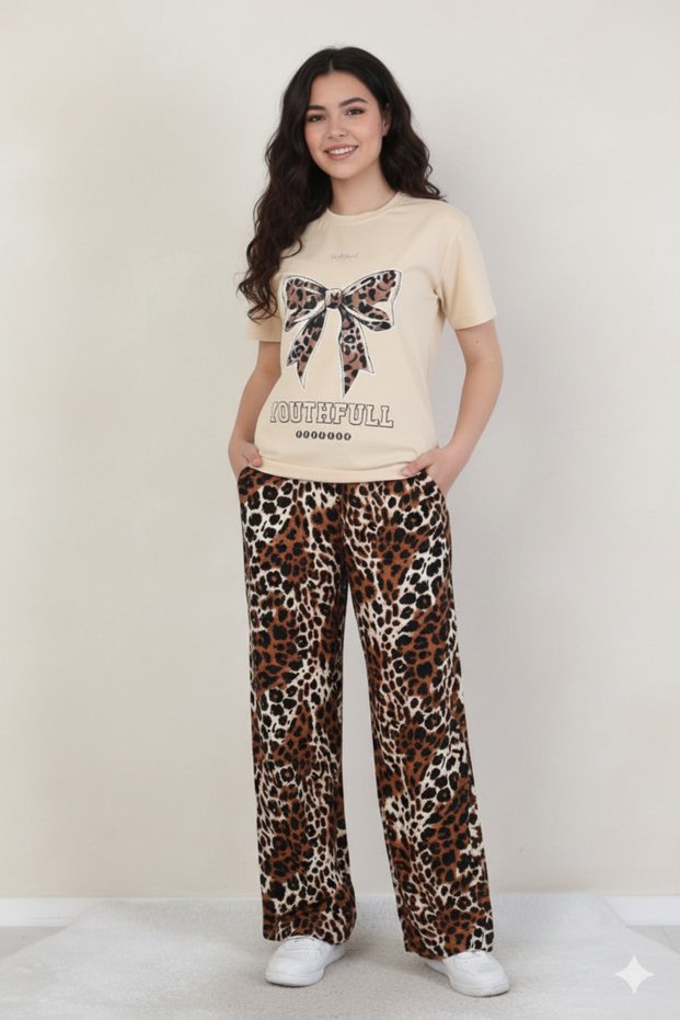 Leopard Patterned Bottom-Top Daily Holiday Children's Suit for Ages 6/14 Aby220