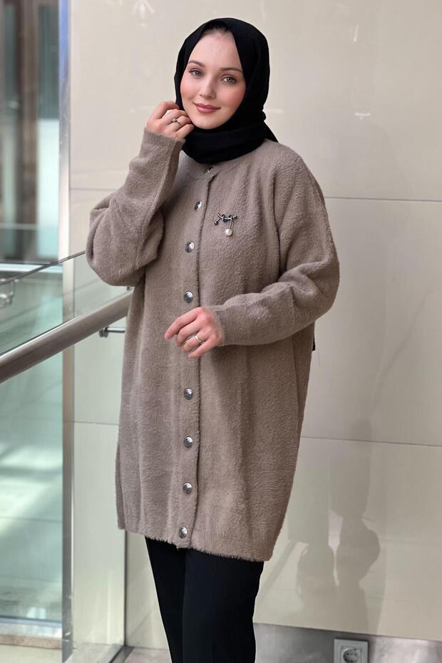 Önden Çıtçıtlı Basic Angora Hırka - 1