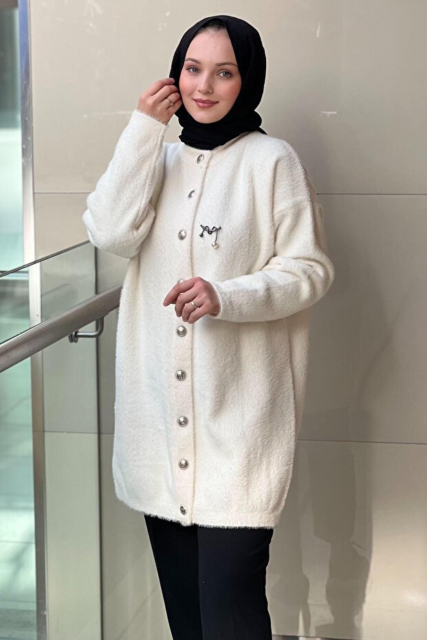Önden Çıtçıtlı Basic Angora Hırka - 2