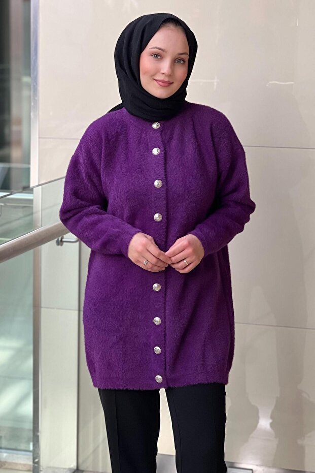 Önden Çıtçıtlı Basic Angora Hırka - 1