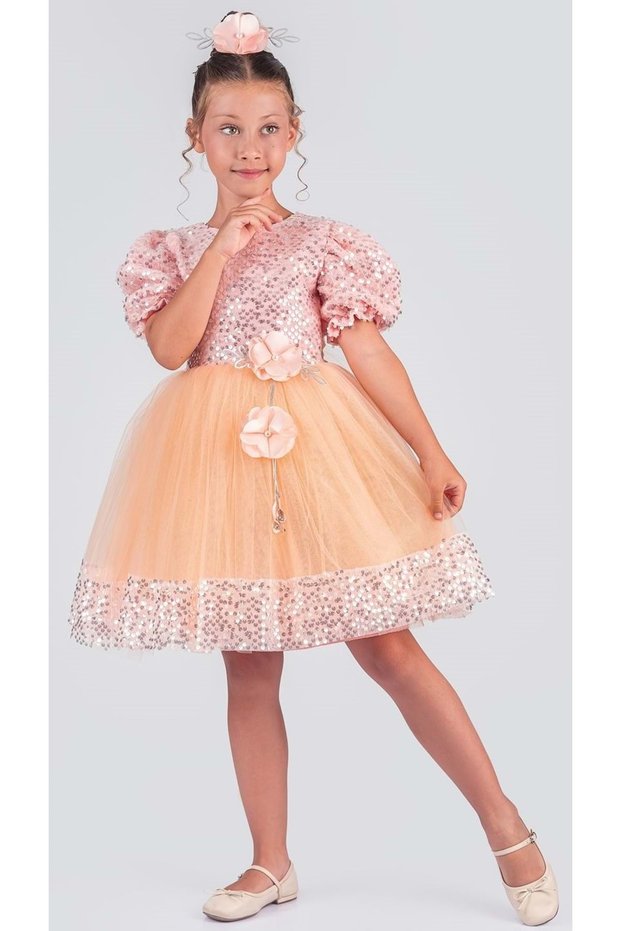 Girl's sequined graduation gown - special occasion puffy dress with sequin detail