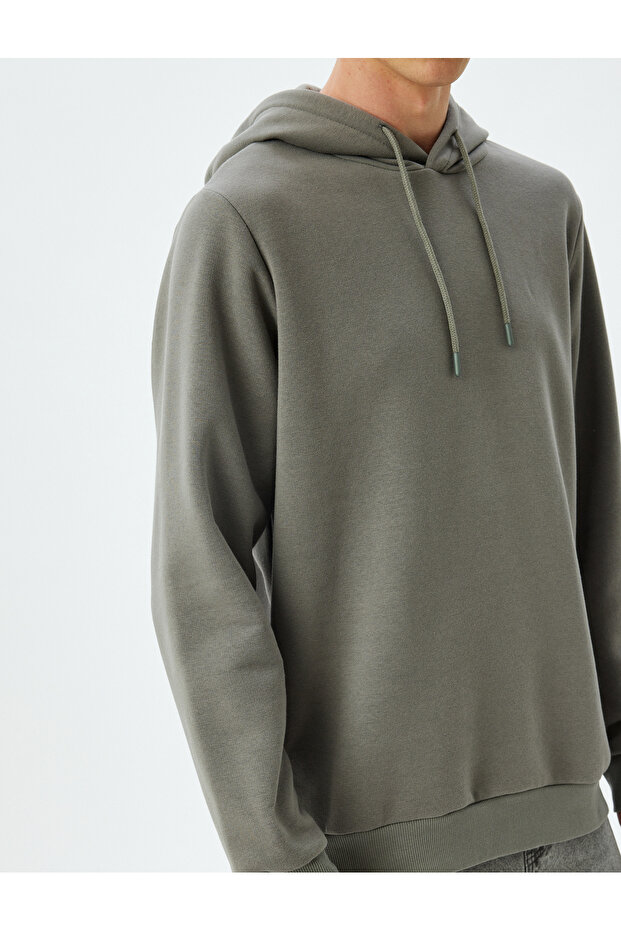 Şardonlu Pamuk Karışımlı Basic Kapşonlu Sweatshirt - 5