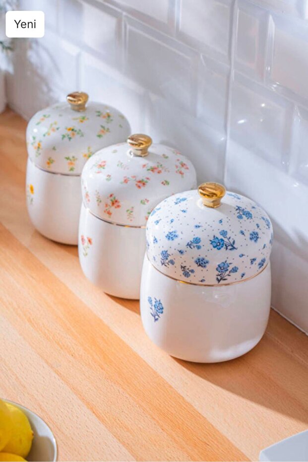 Tiana 3-Piece Porcelain Vacuum Tea Sugar Coffee Jar