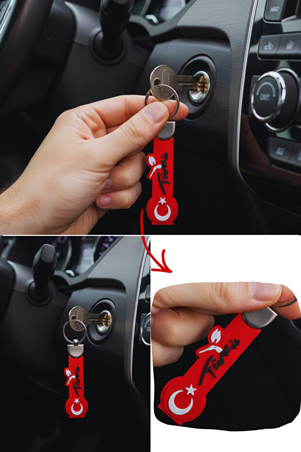 Silicone Car Auto Keychain with Turkish Flag |   Crescent Star Car Keychain with Turkish Flag