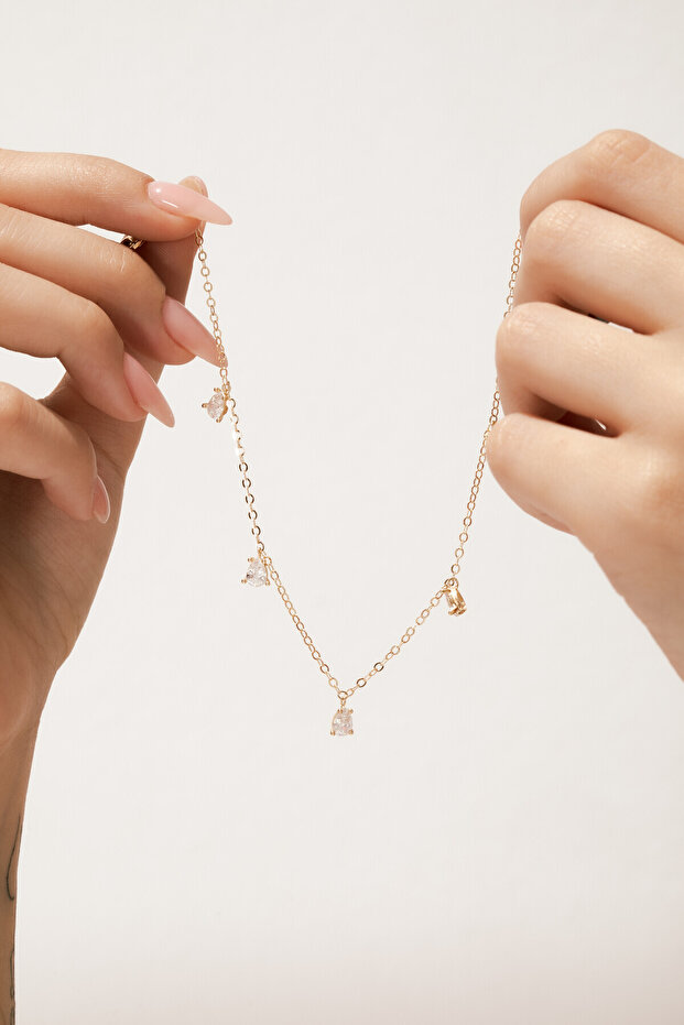 14 Ayar Altın Oval Beyaz Taş Halhal - 2