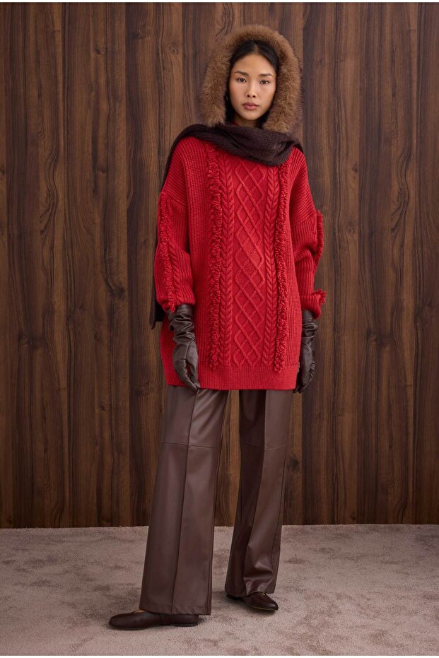 %100 Deri Uzun Eldiven Acı Kahve - 3