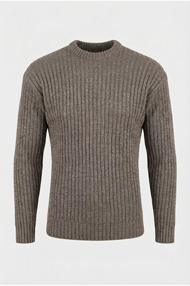 Crew Neck, Winter-Spring, Striped, Textured, Basic Knit Sweater 25Pltk17 - 7